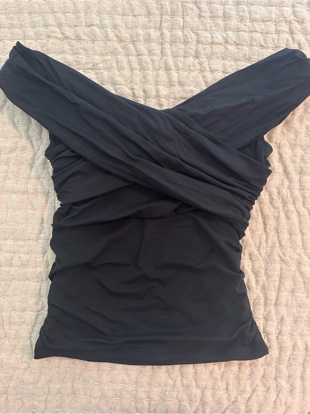 Abercrombie & Fitch Black Off-Shoulder Ruched Top